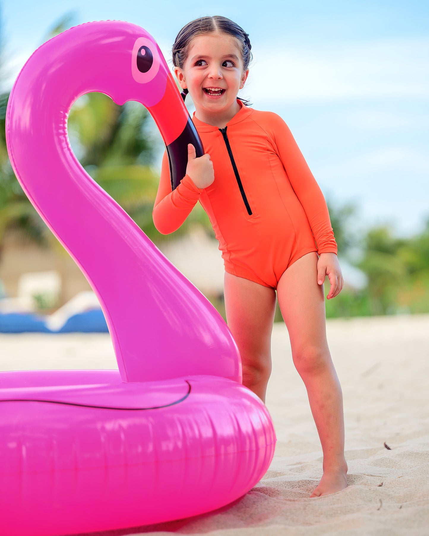 Body Gaya Kids Papaya para esportes aquáticos – roupa de praia com proteção solar.